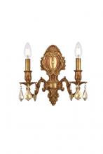 Elegant Lighting 9602W10FG-GT/RC - Monarch 2 light French Gold Wall Sconce Golden Teak (Smoky) Royal Cut Crystal