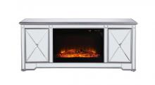 Elegant Lighting MF601S-F1 - 60 in. mirrored TV stand with wood fireplace insert in antique silver