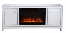 Elegant Lighting MF701S-F1 - 60 in. mirrored TV stand with wood fireplace insert in antique silver
