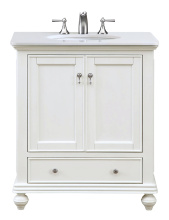 Elegant Lighting VF-1023-VW - 30 inch Single Bathroom vanity in Antique White with ivory white engineered marble
