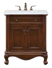 Elegant Lighting VF-1032-VW - 30 inch Single Bathroom vanity in Teak Color with ivory white engineered marble