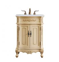 Elegant Lighting VF10124LT-VW - 24 inch Single Bathroom vanity in light antique beige with ivory white engineered marble