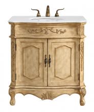 Elegant Lighting VF10132AB-VW - 32 inch Single Bathroom vanity in Antique Beige with ivory white engineered marble