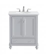 Elegant Lighting VF12330GR-VW - 30 inch Single Bathroom vanity in Light Grey with ivory white engineered marble