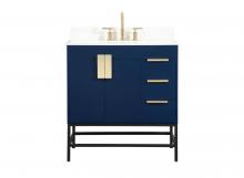 Elegant Lighting VF48832MBL-BS - 32 inch Single bathroom vanity in blue with backsplash