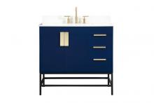 Elegant Lighting VF48836MBL-BS - 36 inch Single bathroom vanity in blue with backsplash