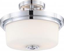 Nuvo 60/4593 - Soho; 2 Light; Semi-Flush Fixture with Satin White Glass; Polished Chrome Finish