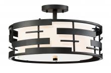 Nuvo 60/6436 - Lansing; 3 Light; Semi; Flush with White Fabric Shade and Opal Diffuser; Midnight Bronze Finish